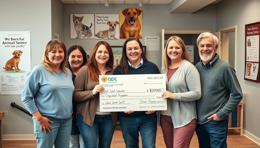 Animal welfare volunteers in Arlington Heights IL with donation check.