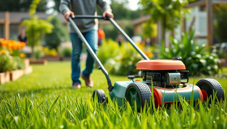 Community member mowing a green lawn, showcasing lawn care community initiatives.