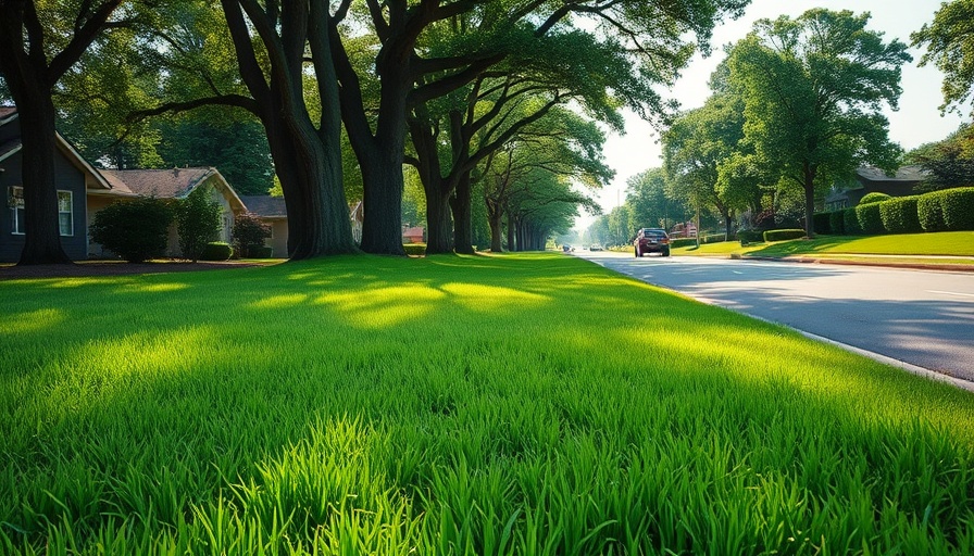 Lush green lawn by roadside showcasing effective lawn fertilization.