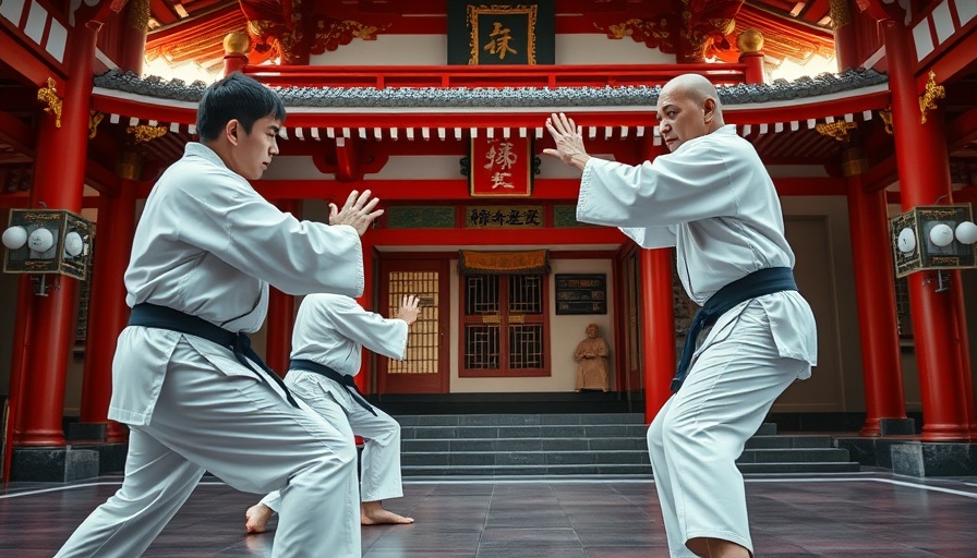 Traditional Shotokan training in a Japanese shrine setting.