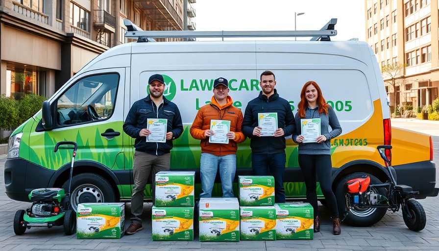 Lawn care service team with equipment in Shelby MI.