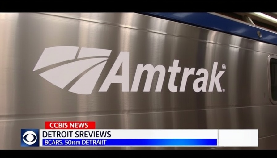 Amtrak logo with CBS News Detroit overlay highlights train delays to Dearborn.