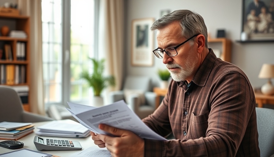 Mature man reviewing financial documents for EMI retirement.