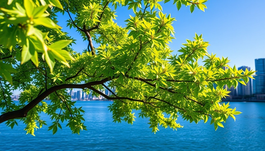 Vancouver's Tree Canopy Initiative showcasing lush trees over city skyline.