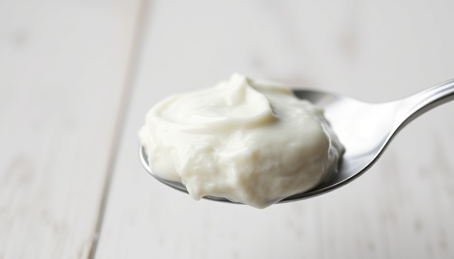 Spoonful of Greek yogurt with smooth texture, adding protein.
