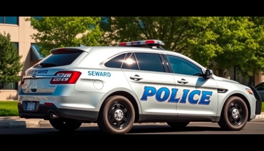 Seward police vehicle parked outside under sunny sky.
