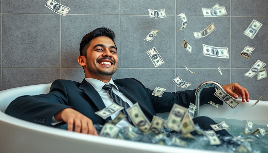 Man in a suit, lounging with dollar bills floating around, symbolizing billionaire investment strategy retirement.