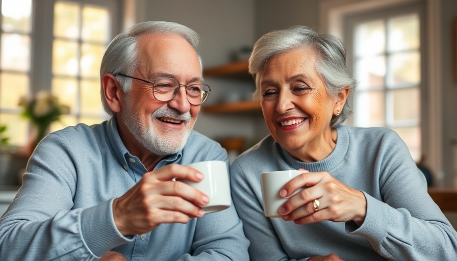 Joyful elderly couple enjoying coffee, symbolizing emotional preparation for retirement.