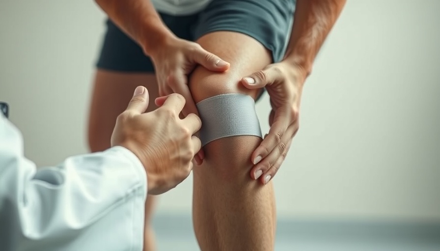 Doctor examining a bandaged knee, sports injury prevention.