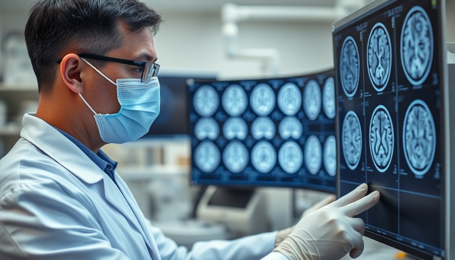 Doctor examining brain MRI scans related to lithium and Alzheimer's disease.