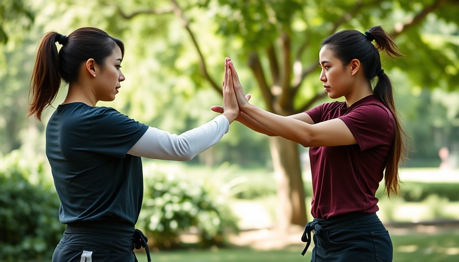 Women engaging in self-defense training in a park.