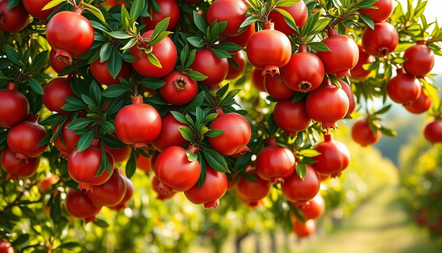 Underrated fruit tree with ripe pomegranates for September planting.
