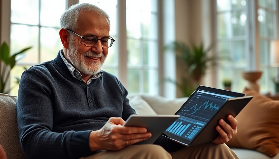 Elderly man planning monthly passive income in a bright room.