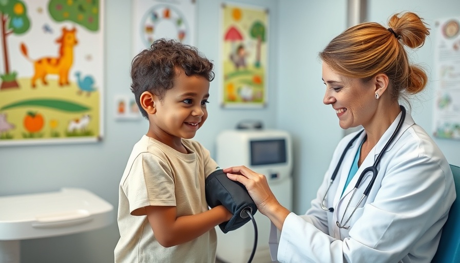 Child having blood pressure checked, related to higher blood pressure in childhood.