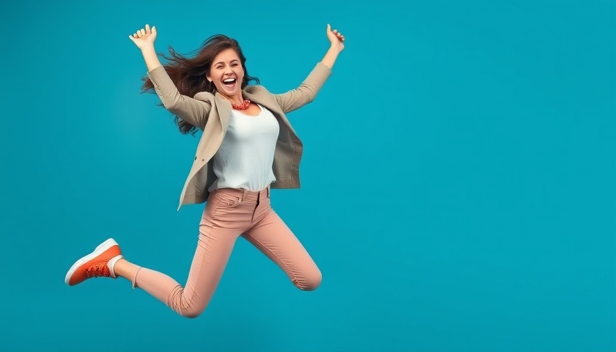 Young woman in vibrant yellow sweater jumping energetically.
