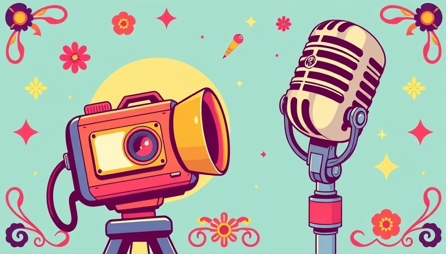 Colorful retro press release design with vintage icons.