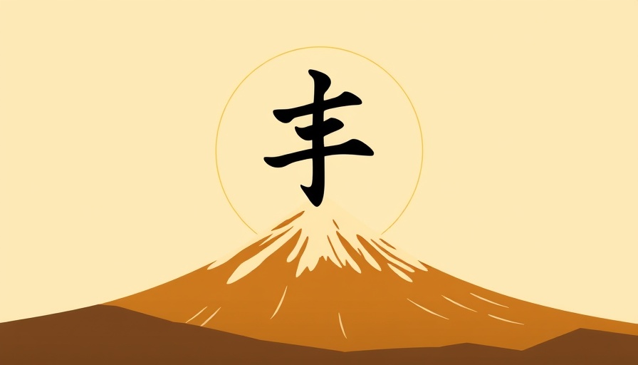 Stylized kanji and Mount Fuji, evoking martial arts discipline.