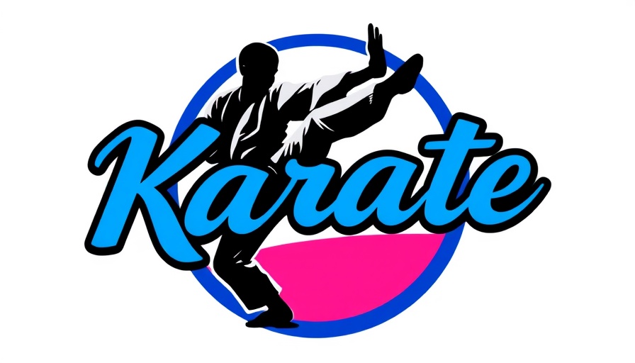 Karate Academy logo with kicking silhouette and bold text