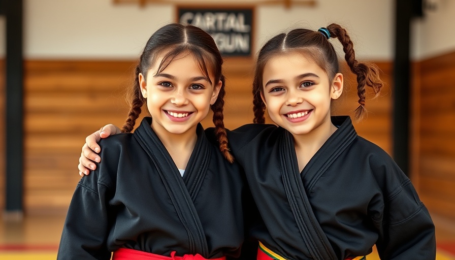 Two happy girls in martial arts uniforms, back-to-school activity Gurnee.