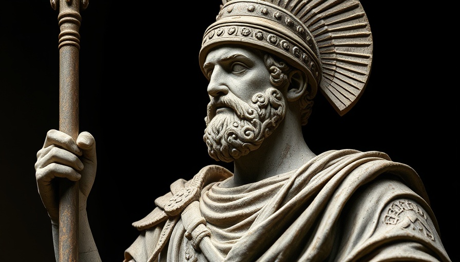 Ancient statue of Roman soldier representing martial arts.