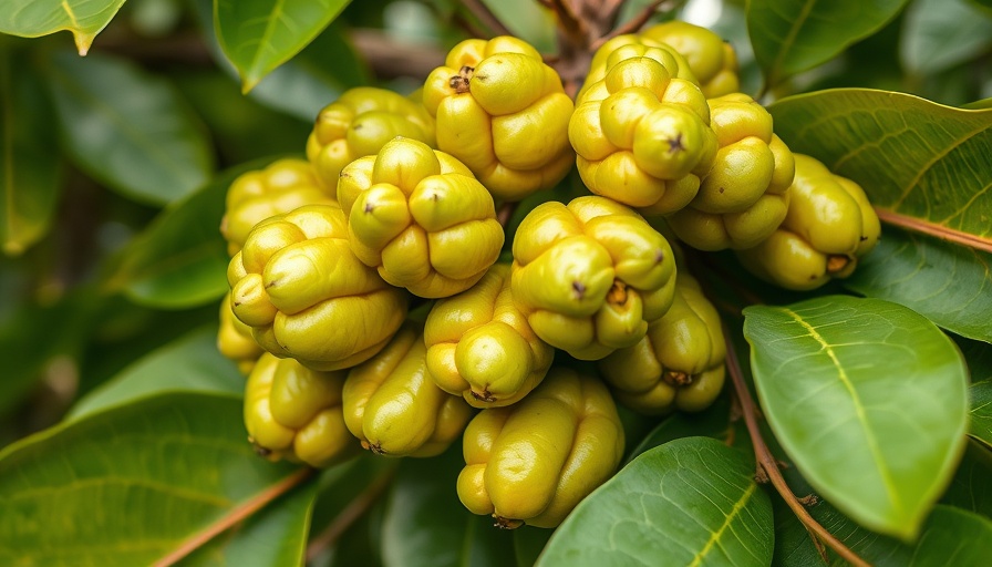 Noni tree with fruit in natural setting, alternative health care