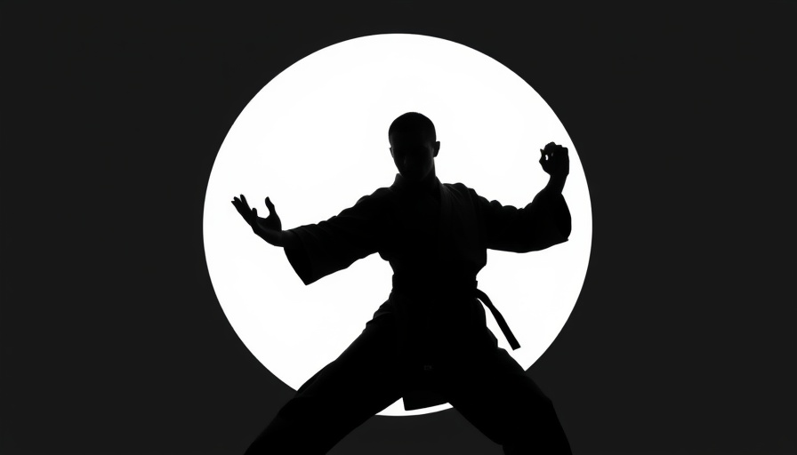 Silhouette of a martial artist in karate stance for a ceremony