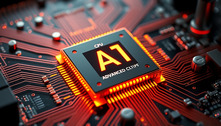 Futuristic AI CPU chip on motherboard for semiconductor investment strategy