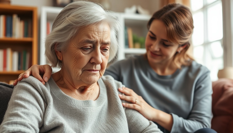 Elderly woman in distress receives comfort, highlighting Alzheimer's challenges.