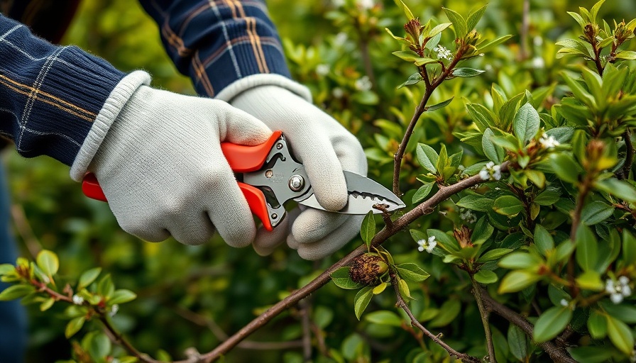 Tree trimming in Shelby Michigan: Gloved hands pruning branches.