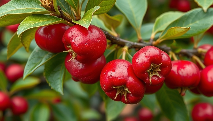 Ripe crabapples with green leaves in soft lighting