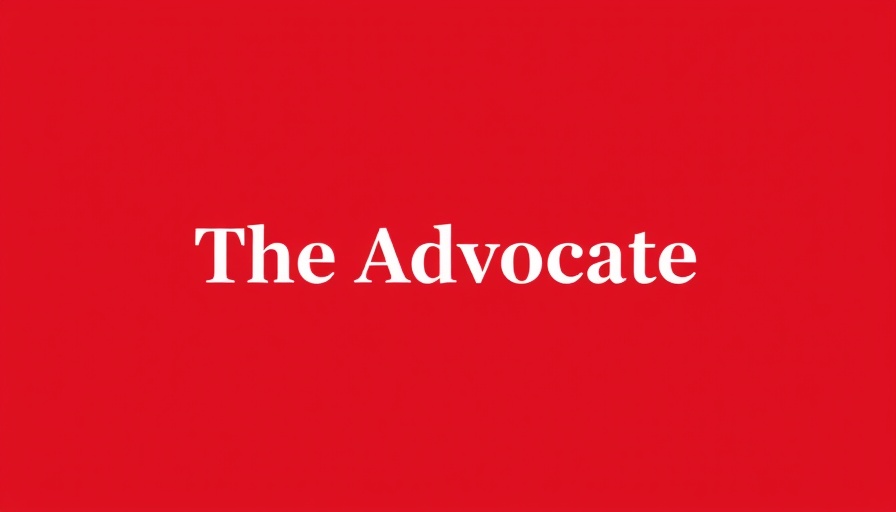 Bold red background with 'The Advocate' text, minimal look.