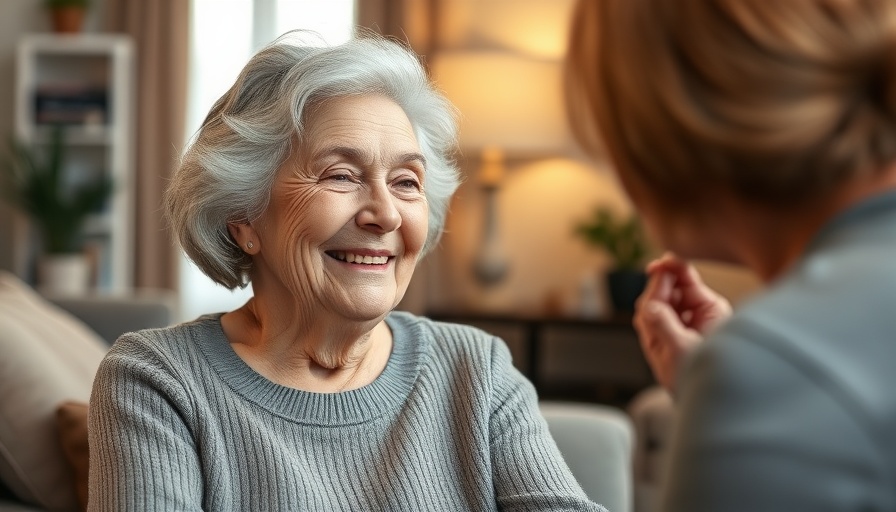 Elderly woman discussing senior care options with caregiver.