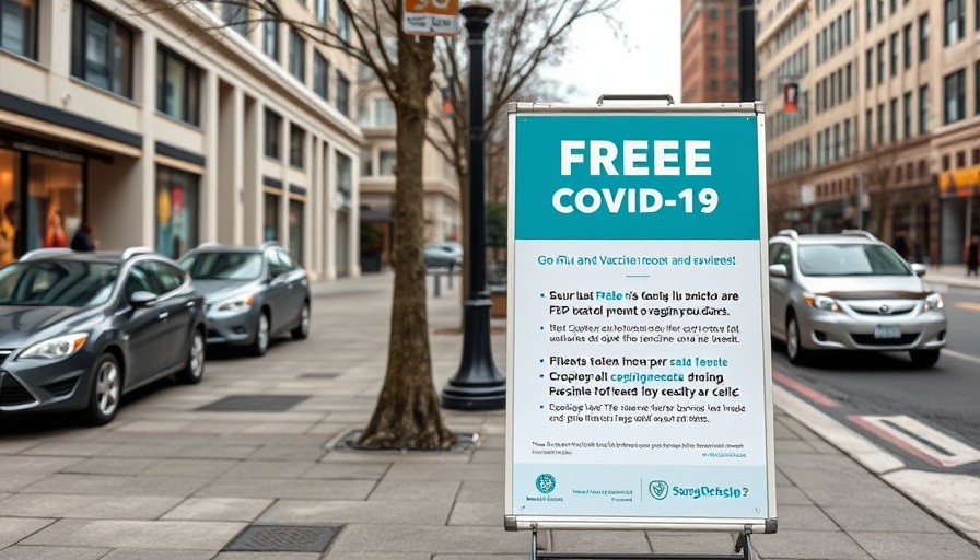 Sign advertising free Covid and flu vaccines, urban street
