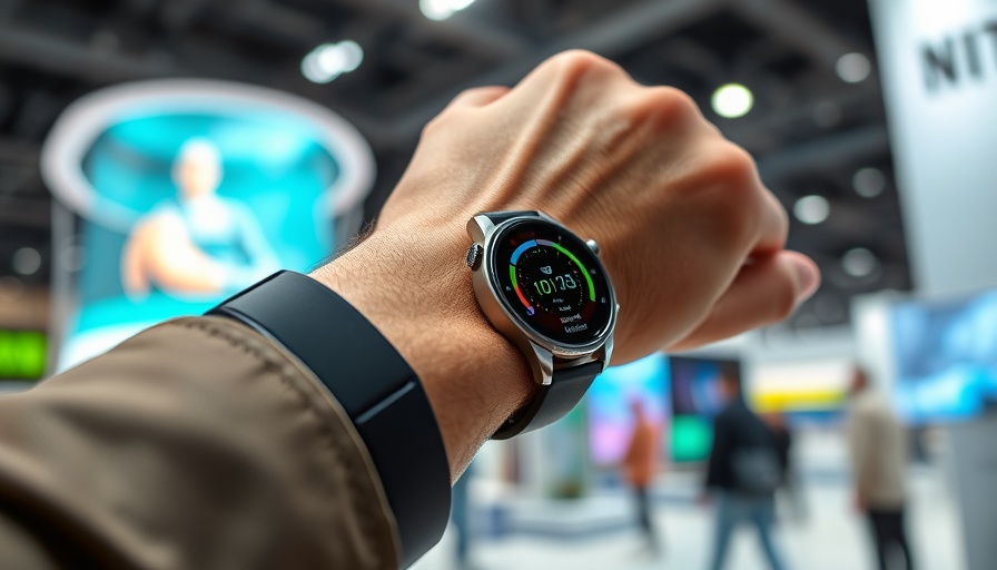 Samsung smartwatch displaying health data in tech setting.