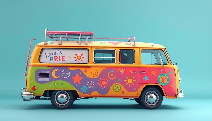 Colorful hippie van illustration related to alternative health care Muskegon.