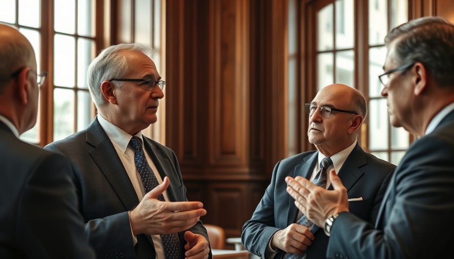 Formal discussion illustrating data-driven political strategies, elegant setting.