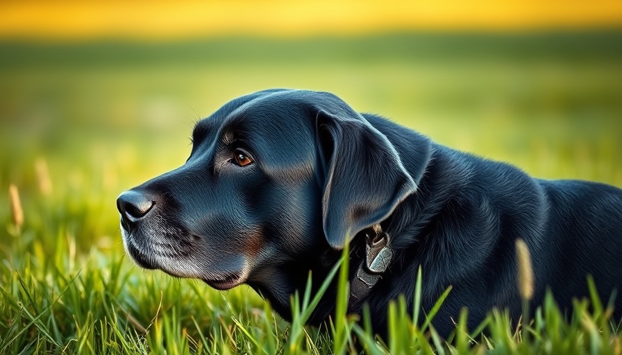 Senior pet outdoors, hinting at cognitive dysfunction in a serene meadow.