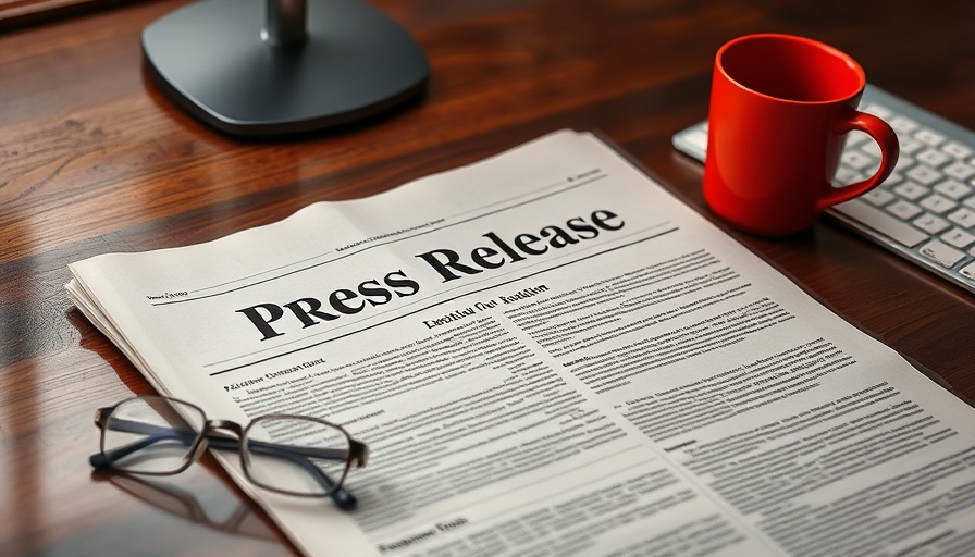 Press Release on desk with coffee and glasses, workspace.