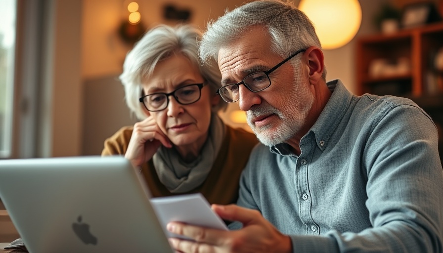 Older couple discussing retirement planning with a laptop