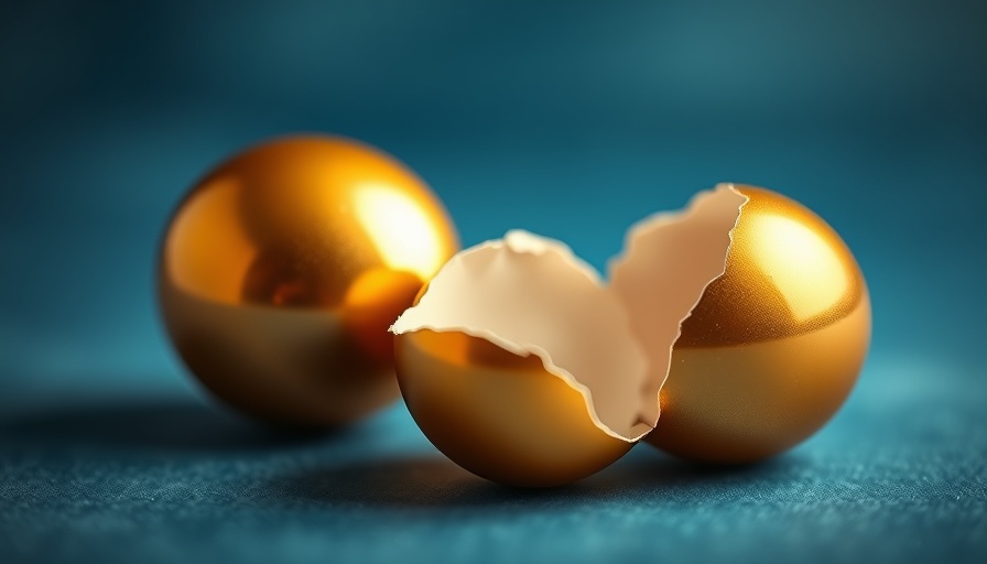 Golden egg cracked open, symbolizing retirement planning during market downturns.