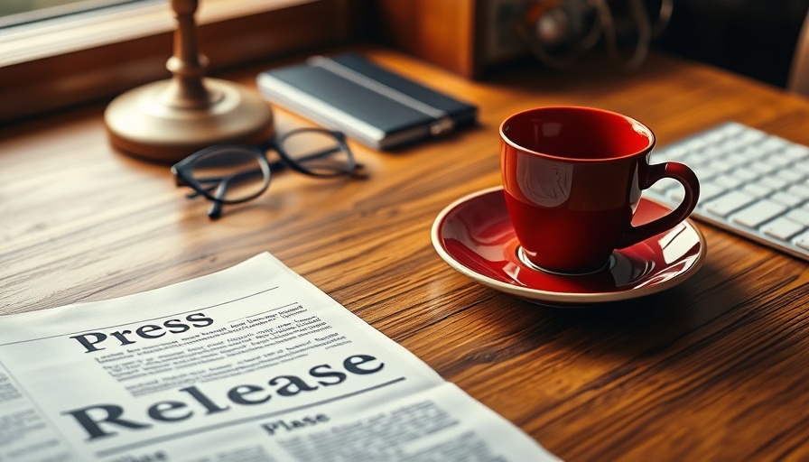 Press release and coffee cup on desk, professional tree care solutions context.
