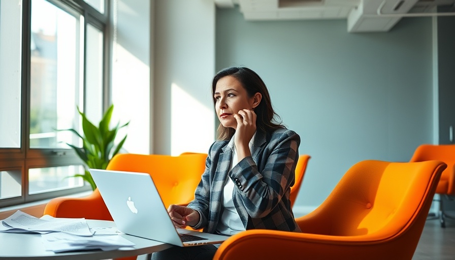 Gen X woman contemplating financial regrets in modern office.