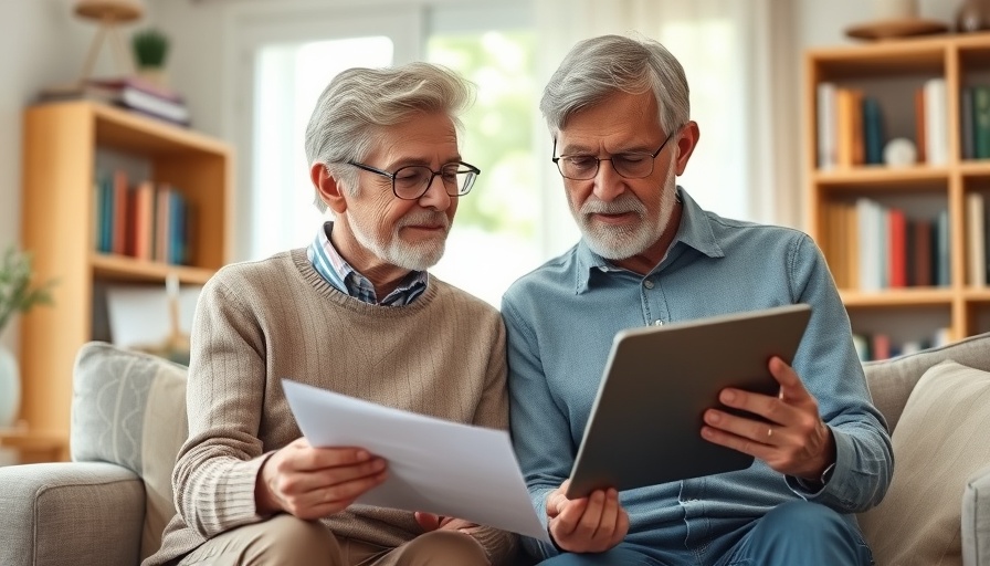 Mature couple discussing AI in retirement planning at home.