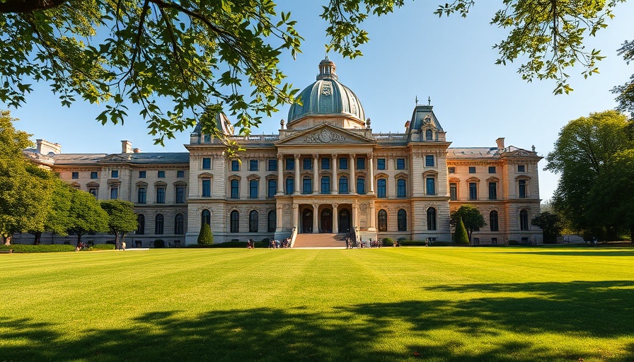 Historic building in New York ideal for retirees, lush surroundings.