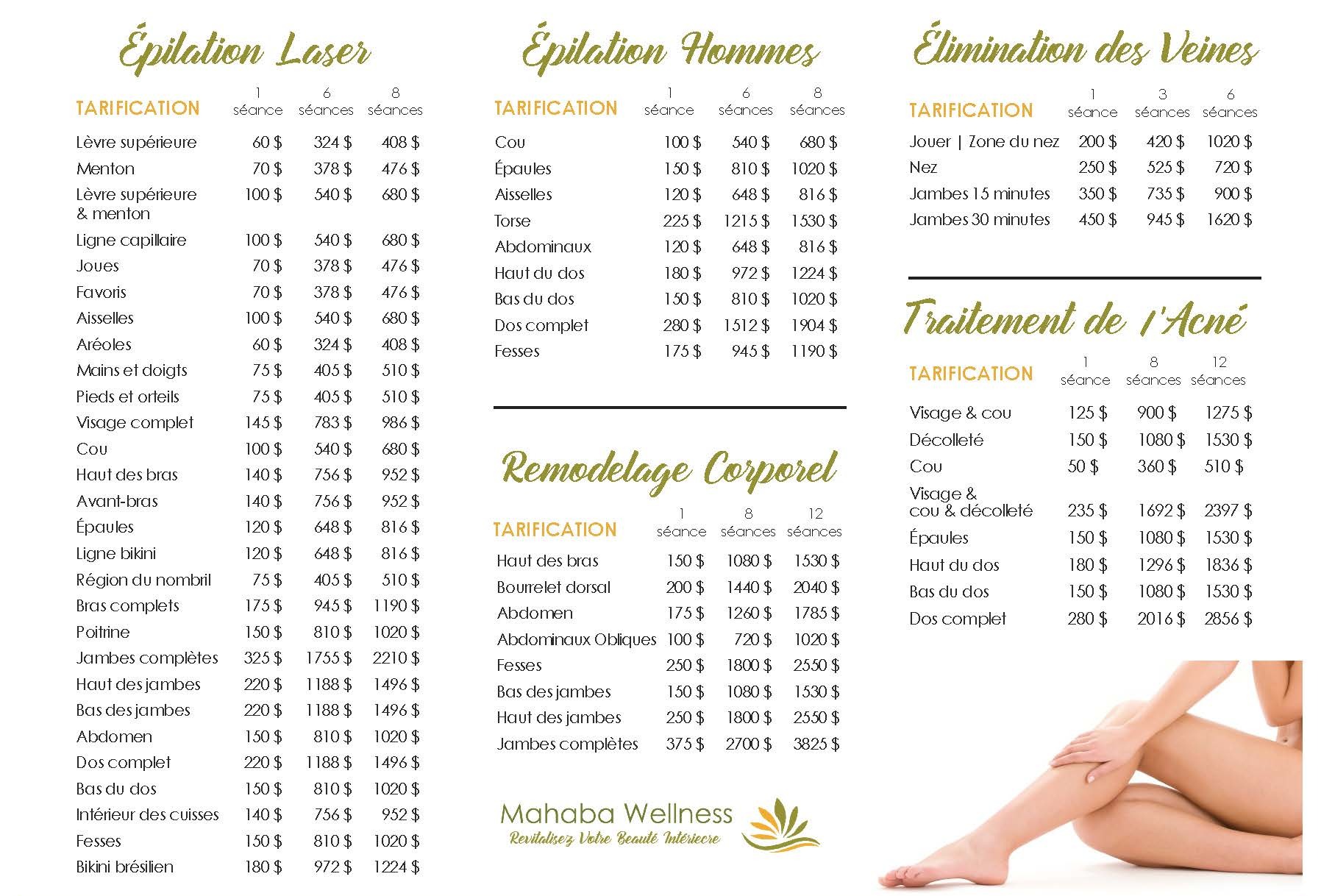 Mahaba Wellness Services - tarification