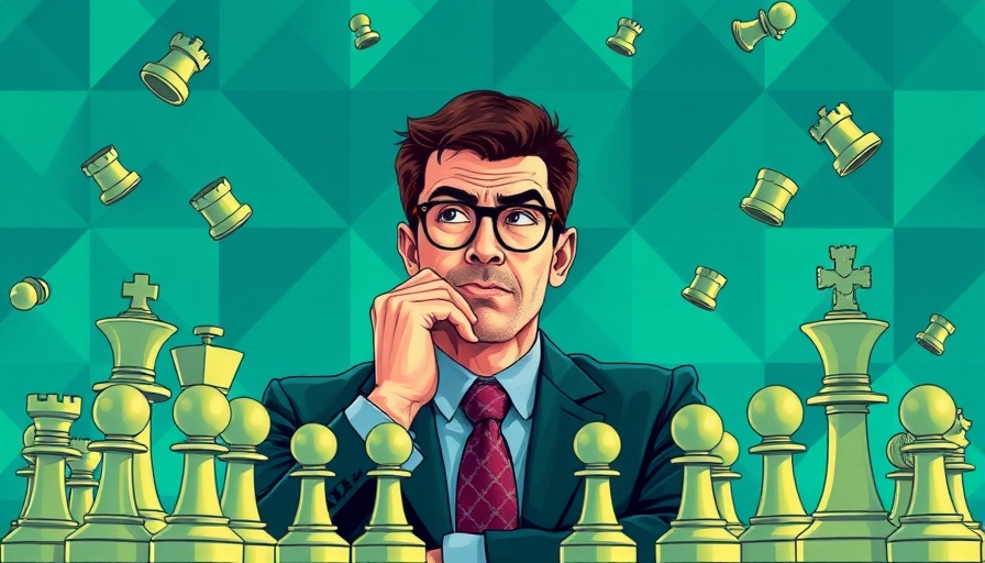 Businessman strategizing with chess pieces, AI survival strategies concept.