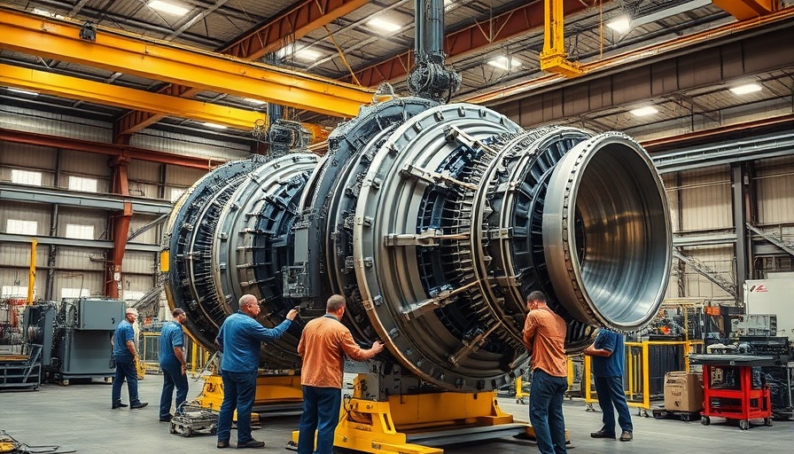 AI Power Boom in Gas Turbines: Workers assemble large turbine.