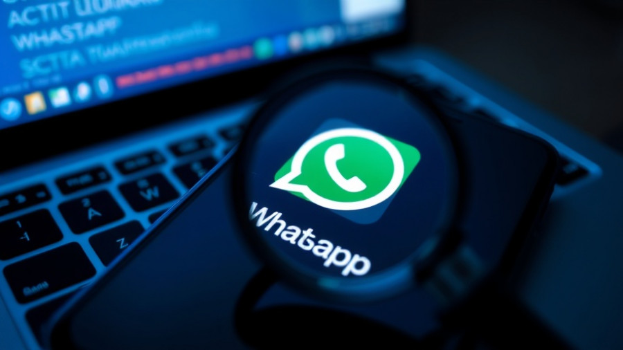 Magnified WhatsApp icon on smartphone, emphasizing digital vigilance.