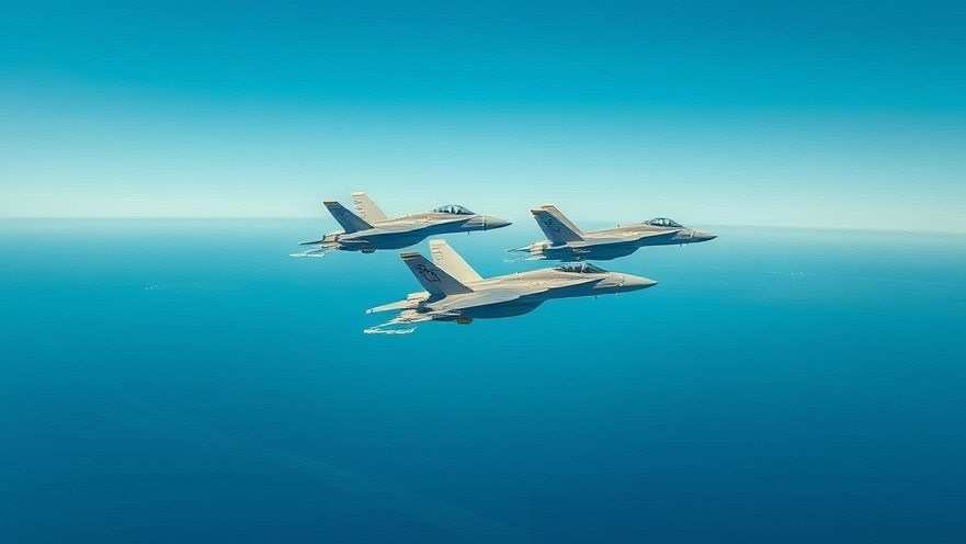 Advanced military F/A-18 and EA-18G jets showcasing aviation technology advancements over the ocean.