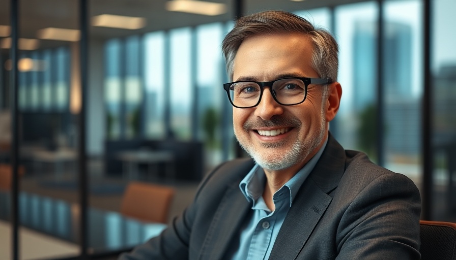 Confident businessman in modern office discussing economic mobility.
